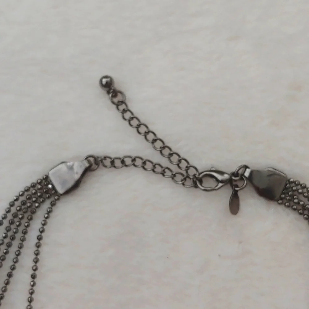 SALE: Silver-Colored 5-Chain Adjustable  Necklace -Small Black Dangling Beads - Picture 6 of 10